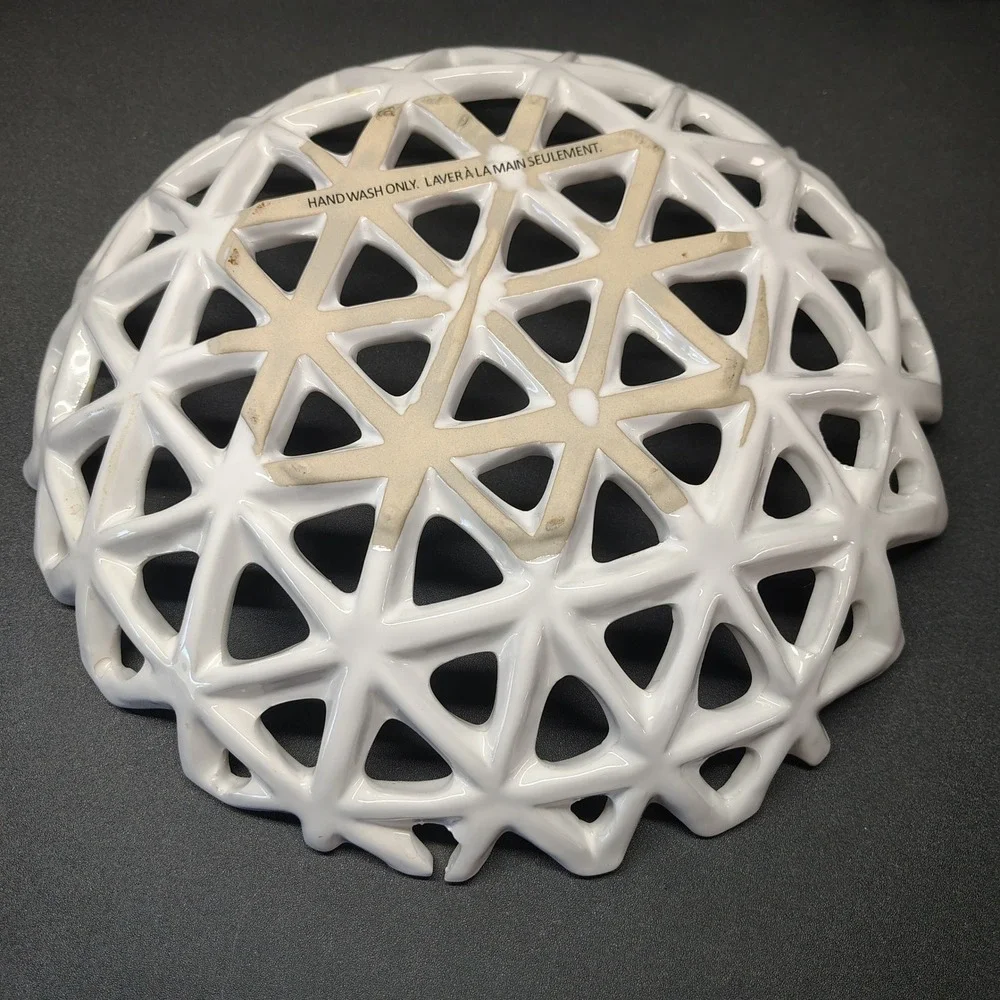 Pier 1 Imports Lattice Bowl Home Decor 12in White Woven Ceramic Centerpiece